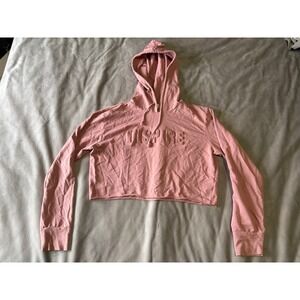 Say What? Womens Inspire Embossed Cropped Hoodie Pink Raw Hem Size M